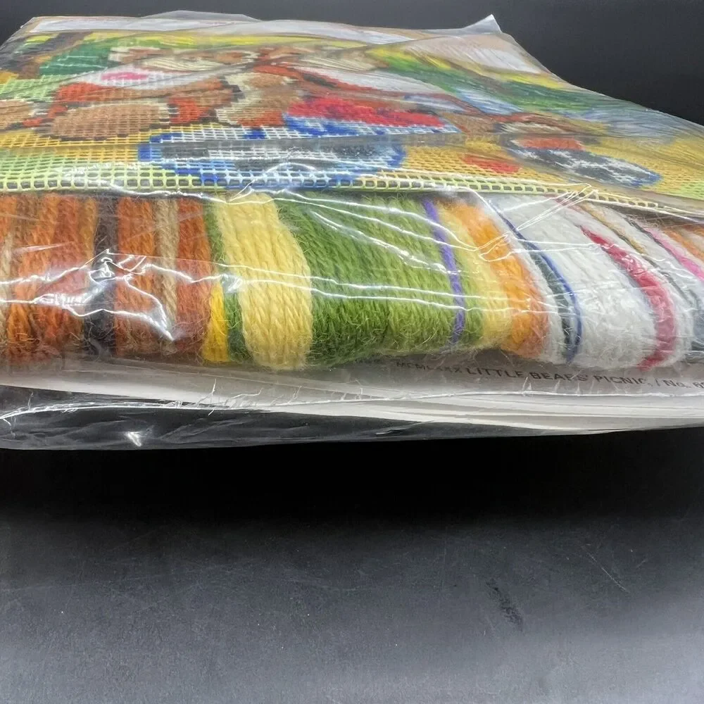 Vtg Sunset Needlepoint 1980 Little Bears Picnic Kit 6879 Complete New Sealed